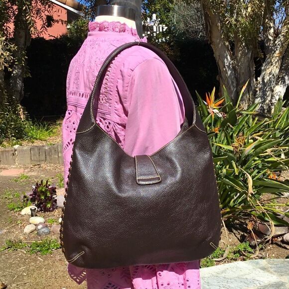 DOONEY AND BOURKE BROWN LEATHER WOVEN DETAILS GOLD HARDWARE - Picture 10 of 16